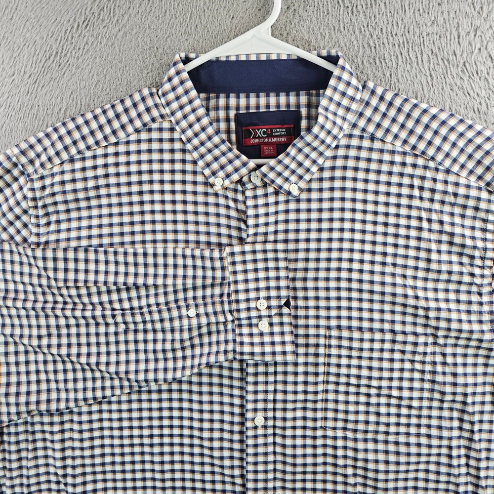Johnston & Murphy XC4 Extreme Comfort Plaid Shirt Mens 3XL Blue Orange